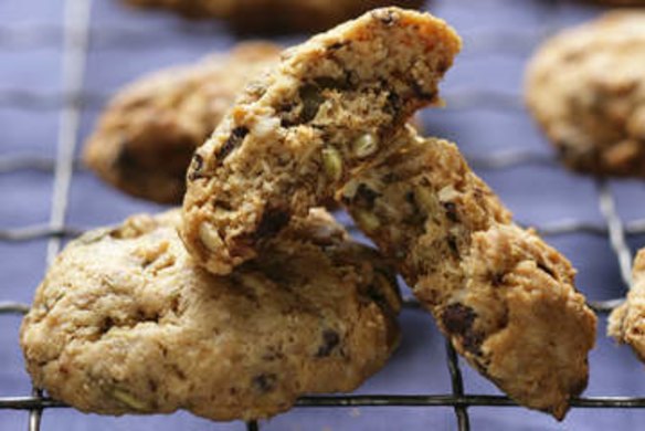 Chocolate and pumpkin seed biscuits.