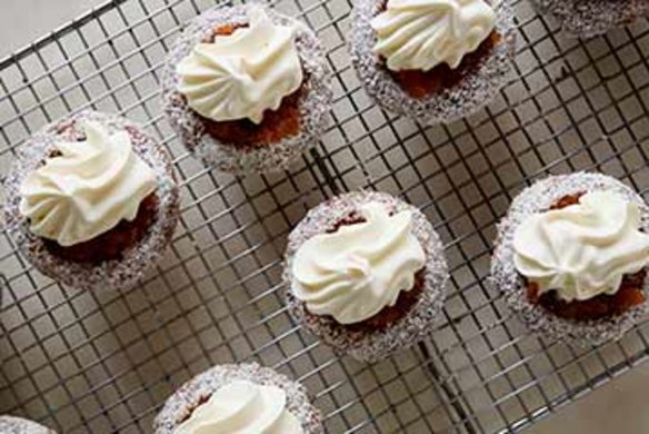 Lamington cupcakes with quince paste.