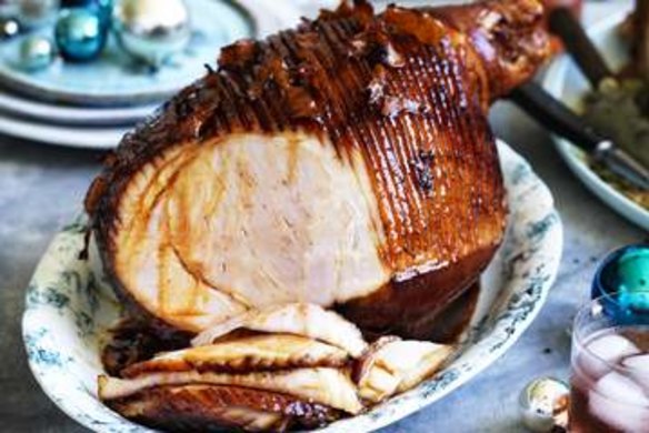 Orange and pomegranate glazed ham