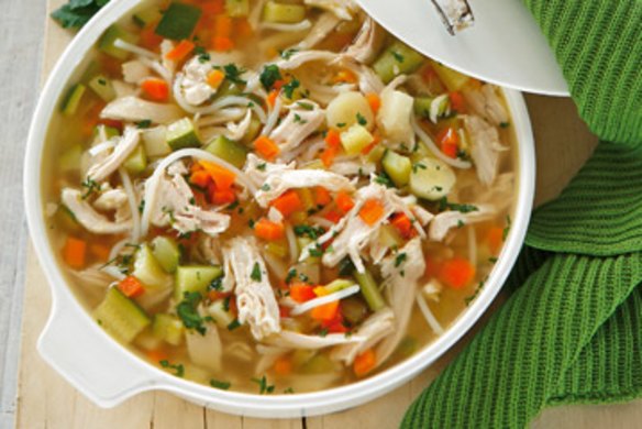 Hearty chicken noodle soup.