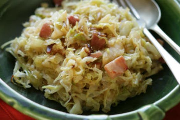 Savoy cabbage with smoky bacon and and apple.