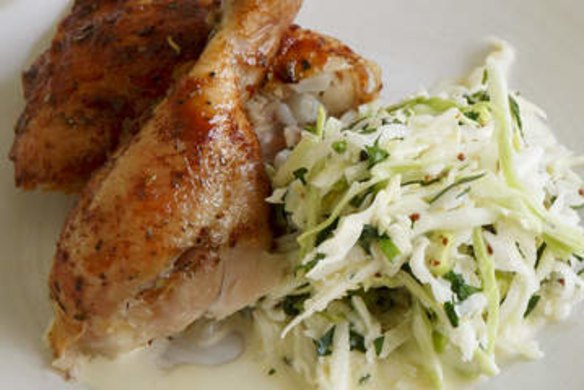 Barbecue chicken and kohlrabi salad.