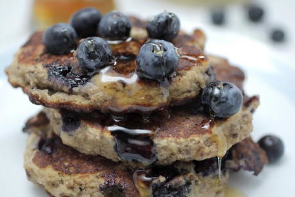 Banana and blueberry pancakes.