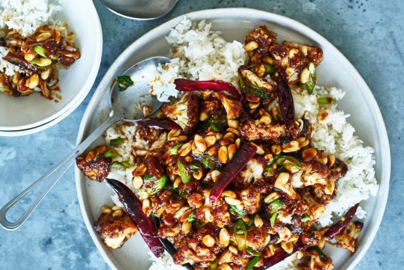 Sweet, sour and spicy kung pao cauliflower.