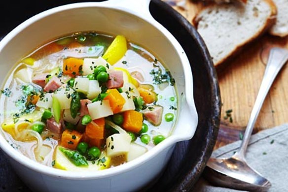 Food. Luke Mangan's quick ham and vegetable soup. SHD SUNDAY LIFE Picture by VANESSA LEVIS  SLIFE120708