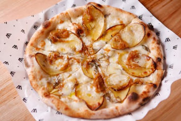 Potato, taleggio, rosemary and onion jam pizza at Woody P.