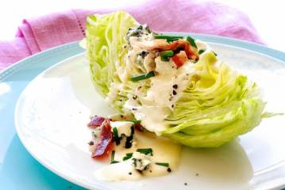 Iceberg wedges with blue cheese and buttermilk dressing.