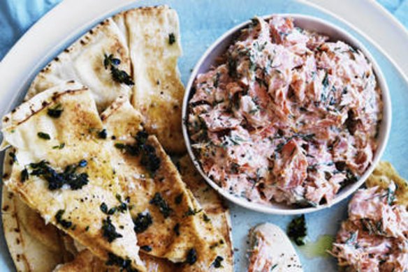 Neil Perry's smoked ocean trout dip with lemon thyme toast.
