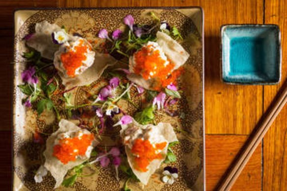 Octopus rice crisps served at Ichi Ni Nana Japanese eatery in Fitzroy.