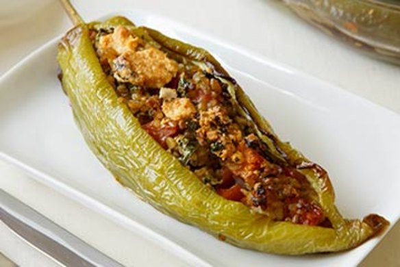 Bull-Horn chilli stuffed-with preserved lemon freekah.