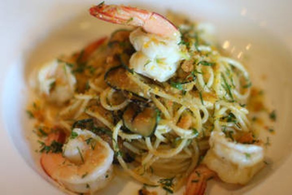 Superb: Spaghetti with prawns, zucchini and bottarga at Gambaro Seafood Restaurant.