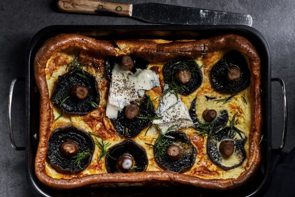 Roasted mushroom toad in the hole with gorgonzola. 