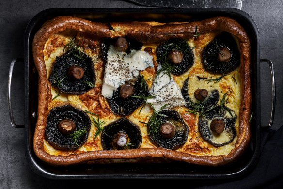 Roasted mushroom toad in the hole with gorgonzola. 