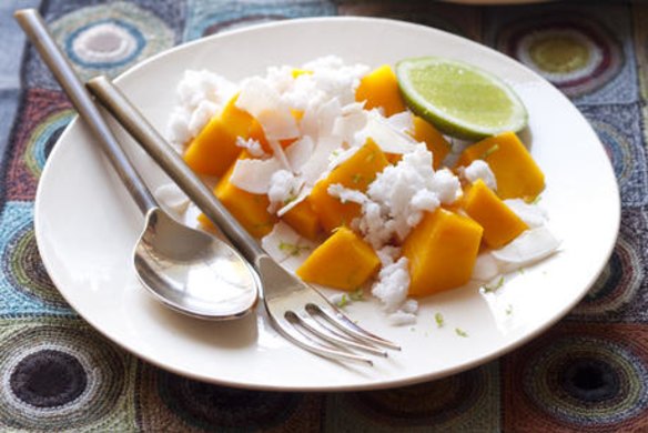 Mango with coconut milk granita.