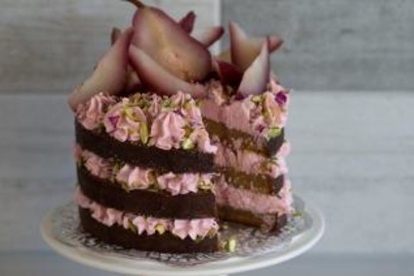 Spiced caramel rose pear cake, made by Katherine Sabbath. 