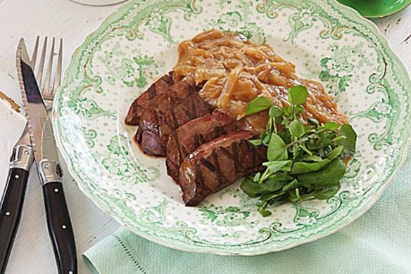 Lamb's fry with onion gravy.