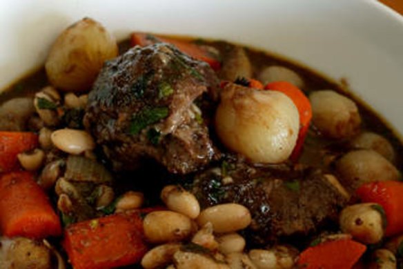 Braised beef cheeks with cannellini beans.