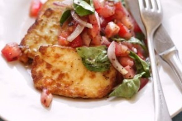 Haloumi with basil and tomato