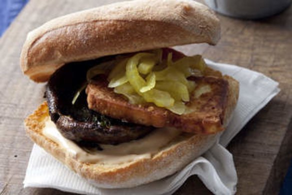 Mushroom burgers with haloumi.