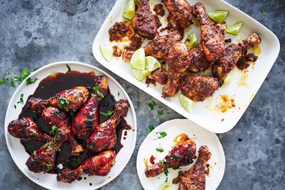 Adam Liaw's glazed  (left) and jerked chicken drumstick recipes.