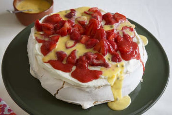 Pavlova with passionfruit curd.