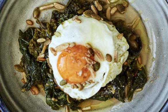 Wild greens, tomato, grains and nuts.