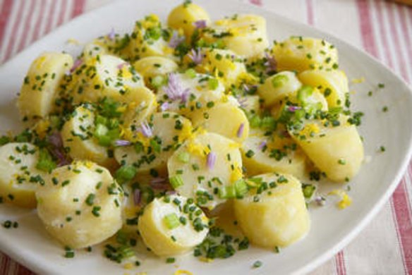 Kipfler potatoes with lemon and horseradish.
