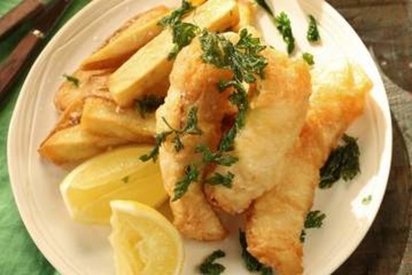 Beer battered flathead and hand cut chips.