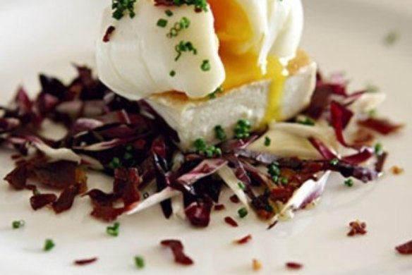 Fried tofu with poached egg