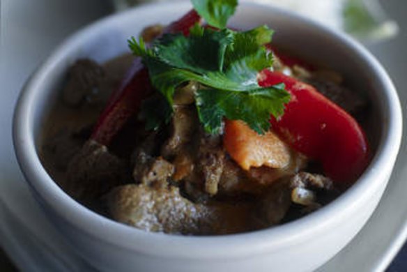 Red curry beef with coconut rice.