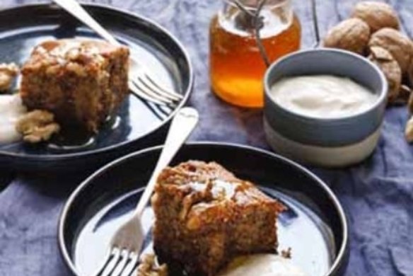 Greek walnut cake with honey yoghurt