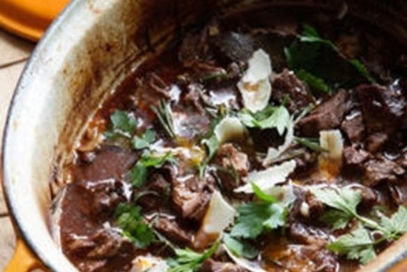 Lamb stew with red wine, anchovies and parmesan