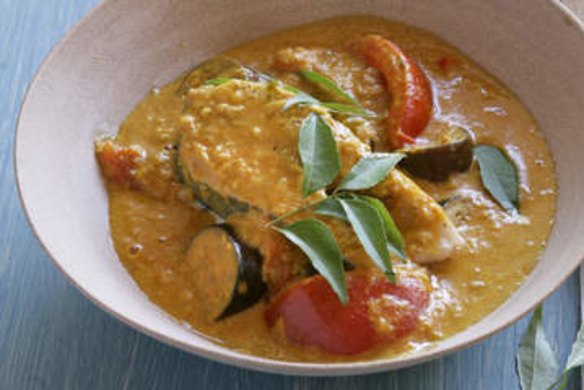 Mackerel curry with tomatoes and eggplant