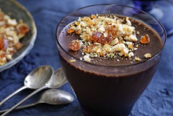 Chocolate mousse with hazelnut prailine.