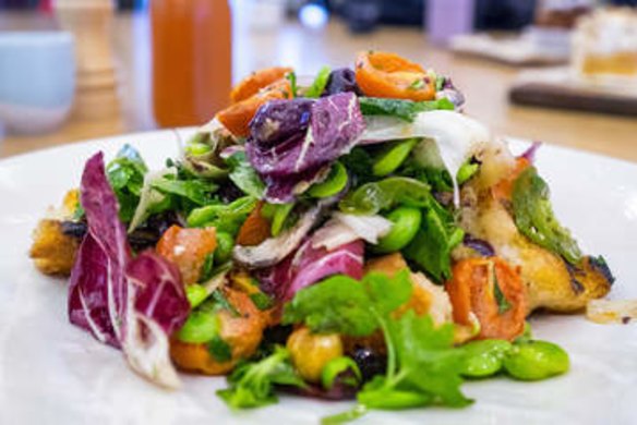 A rustic Italian panzanella salad.