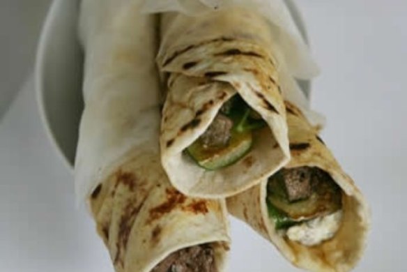 Lamb souvlaki with caper and pistachio tzatziki