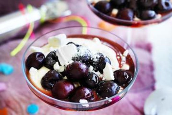 Cherries with mascarpone sabayon.