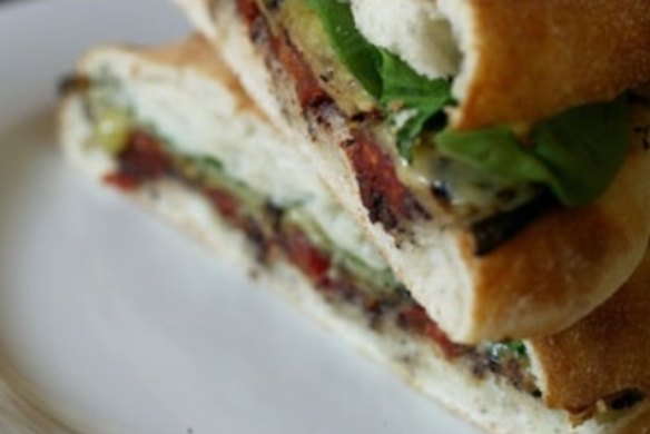 Eggplant, spinach and tomato panini