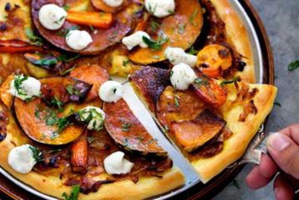 Roasted vegie and whipped ricotta pizza.