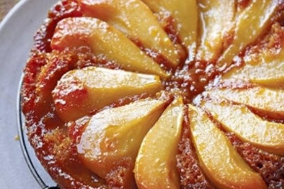 Upside down caramel pear cake