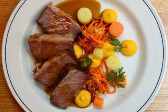 Dinner: Beef brisket with carrot salad.