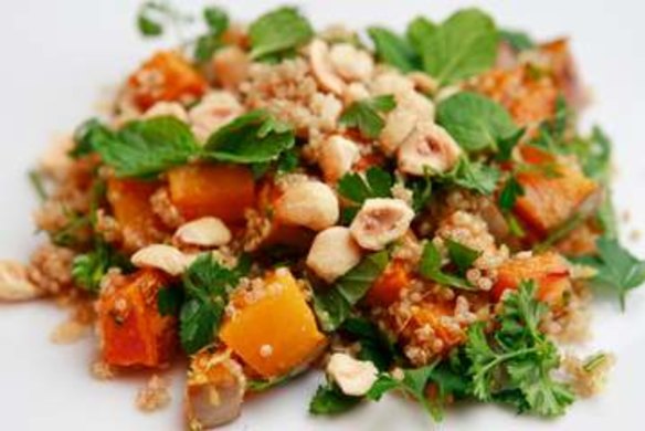 Quinoa salad with pumpkin and hazelnuts.