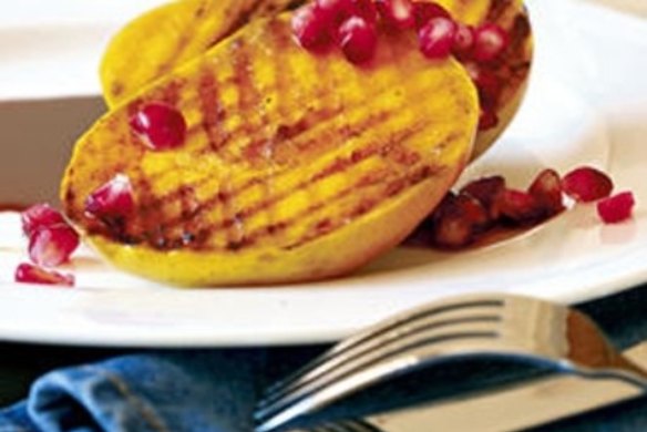 Barbecued mango cheeks with pomegranates