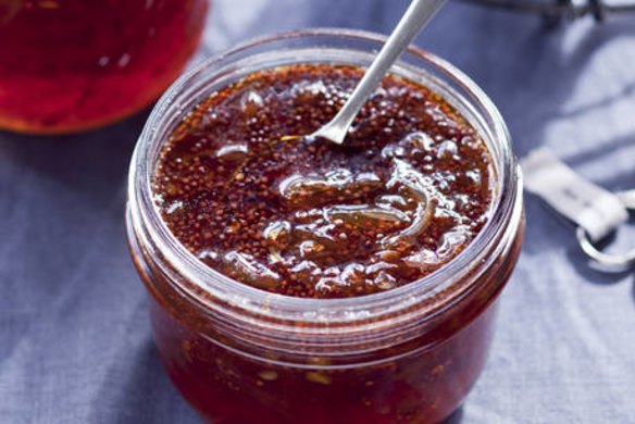 Onion Jam. Caroline Velik ONION recipes for Epicure and Good Living. Photographed by Marina Oliphant. Food preparation and styling by Caroline Velik. Photographed July 30, 2012. The Age Newspaper and The Sydney Morning Herald.