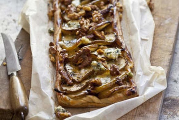 Pear tart with Gorgonzola and walnuts.