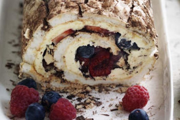 Neil Perry's blueberry, raspberry and strawberry roulade cake.