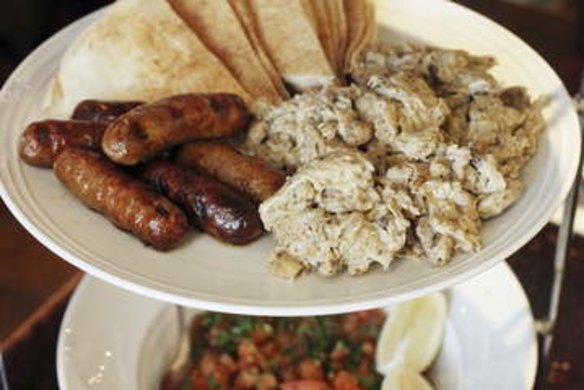 Syrian feast: The three-tiered fatteh breakfast platter.