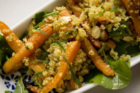 Quinoa salad with roast carrot and almonds.