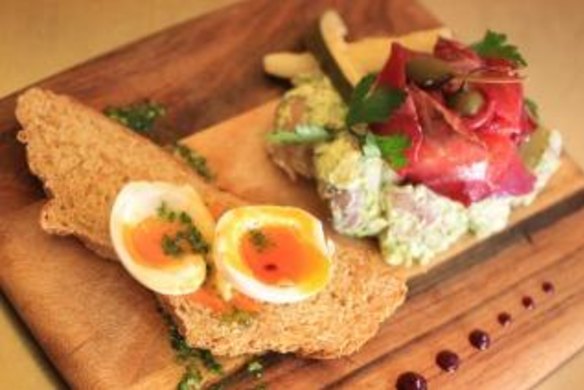 Cold comfort: House-cured salmon, potato salad, soft-boiled egg and soda bread.