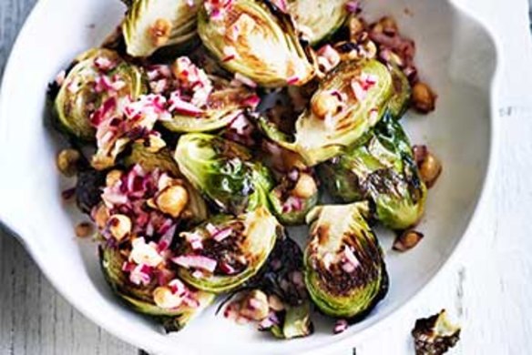 Roast brussels sprouts with hazelnuts.